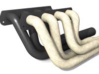 A wrapped exhaust manifold (front) and a regular one (back)