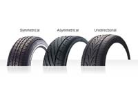 Examples of different tread types - symmetrical, asymmetrical and unidirectional.